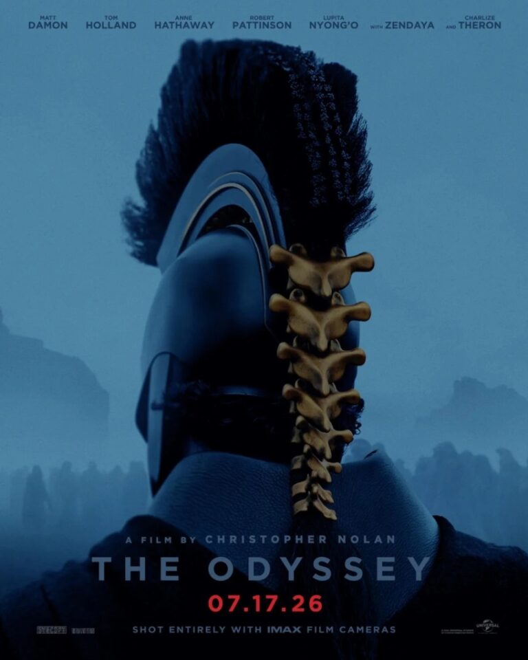 Plakat filmowy przedstawiający ciemną sylwetkę postaci z wyeksponowanym, złotym kręgosłupem. Kontrast czerni i złota nadaje kompozycji dramatyczny, niepokojący charakter.