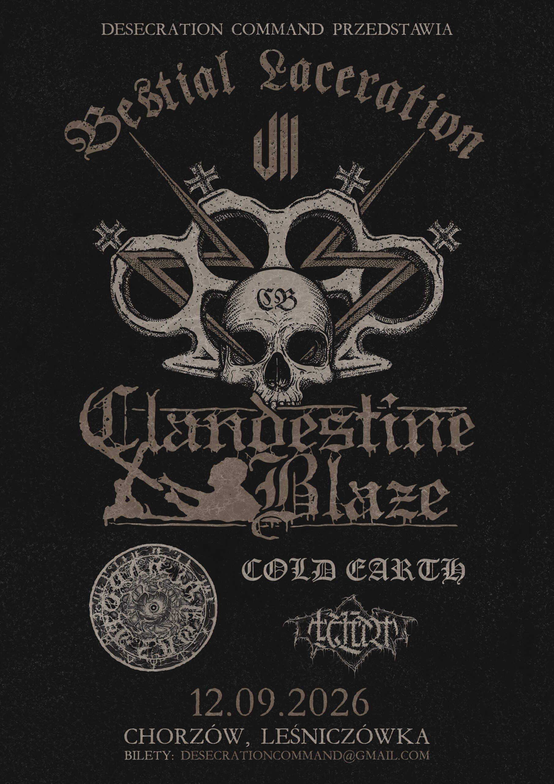 Plakat Bestial Laceration VII w Leśniczówce z Clandestine Blaze, Hadopelagyal, Cold Earth i Pralaya